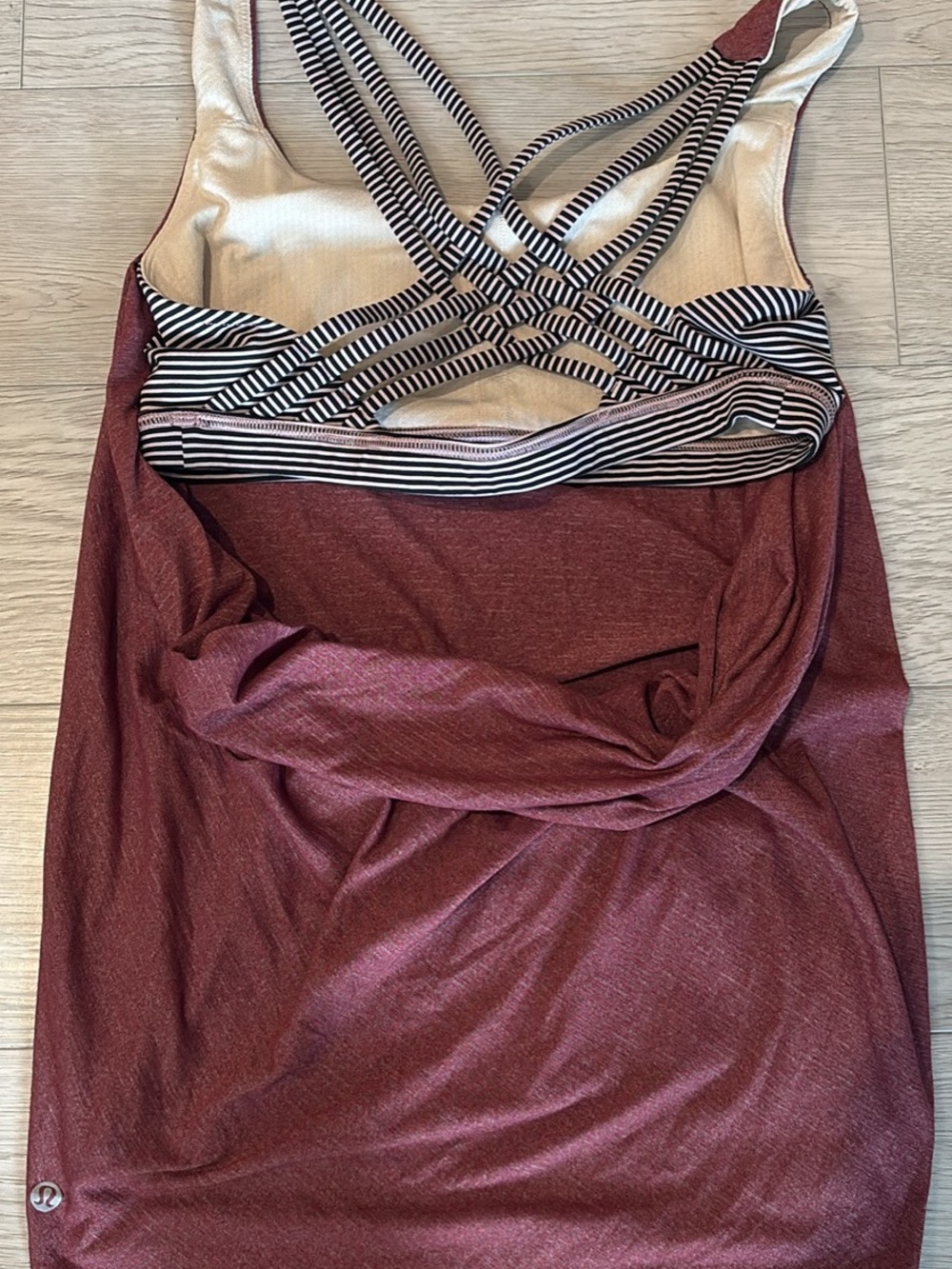 Women’s Strappy Tank Top in Burgundy with Striped Back